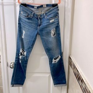 Adriano Goldschmeid (AG) distressed Stilt Rollup cigarette jeans. Si…